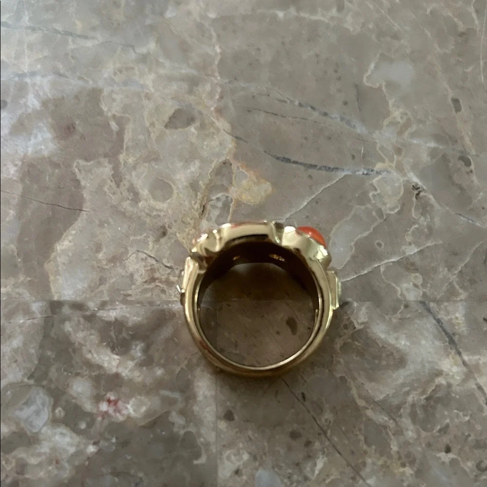 Women's Gold-Tone Ring with Orange and Clear Stones
